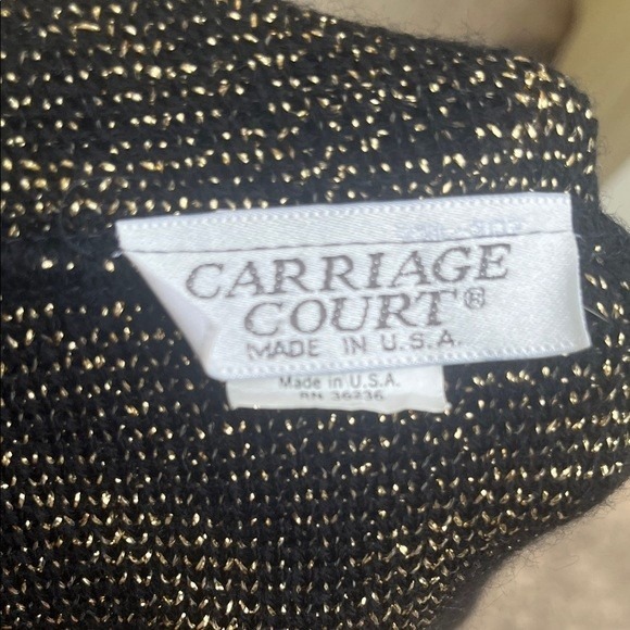 VTG Carriage Court Black Gold Metallic Knit‎ Open Front Cardigan Sweater Women - Picture 3 of 8